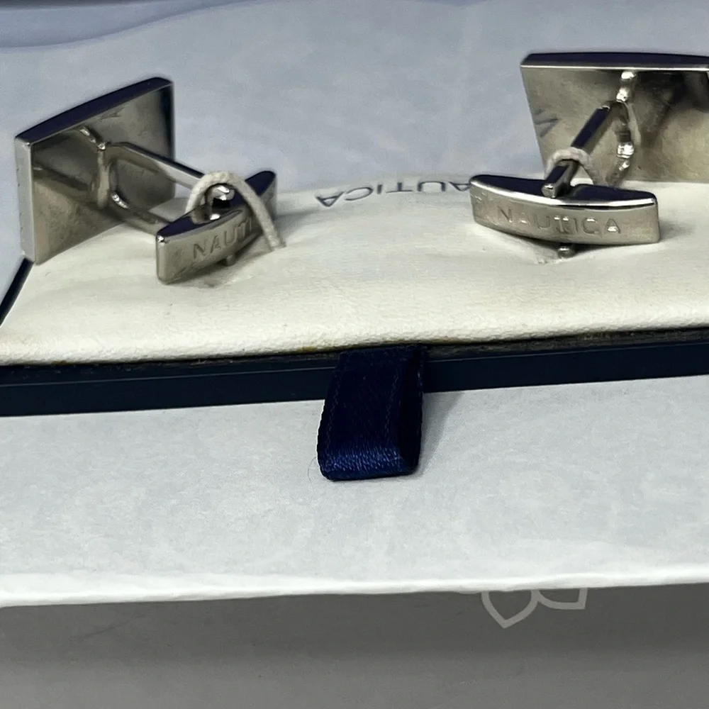 Nautica Silver Ribbed  Cufflinks NEW